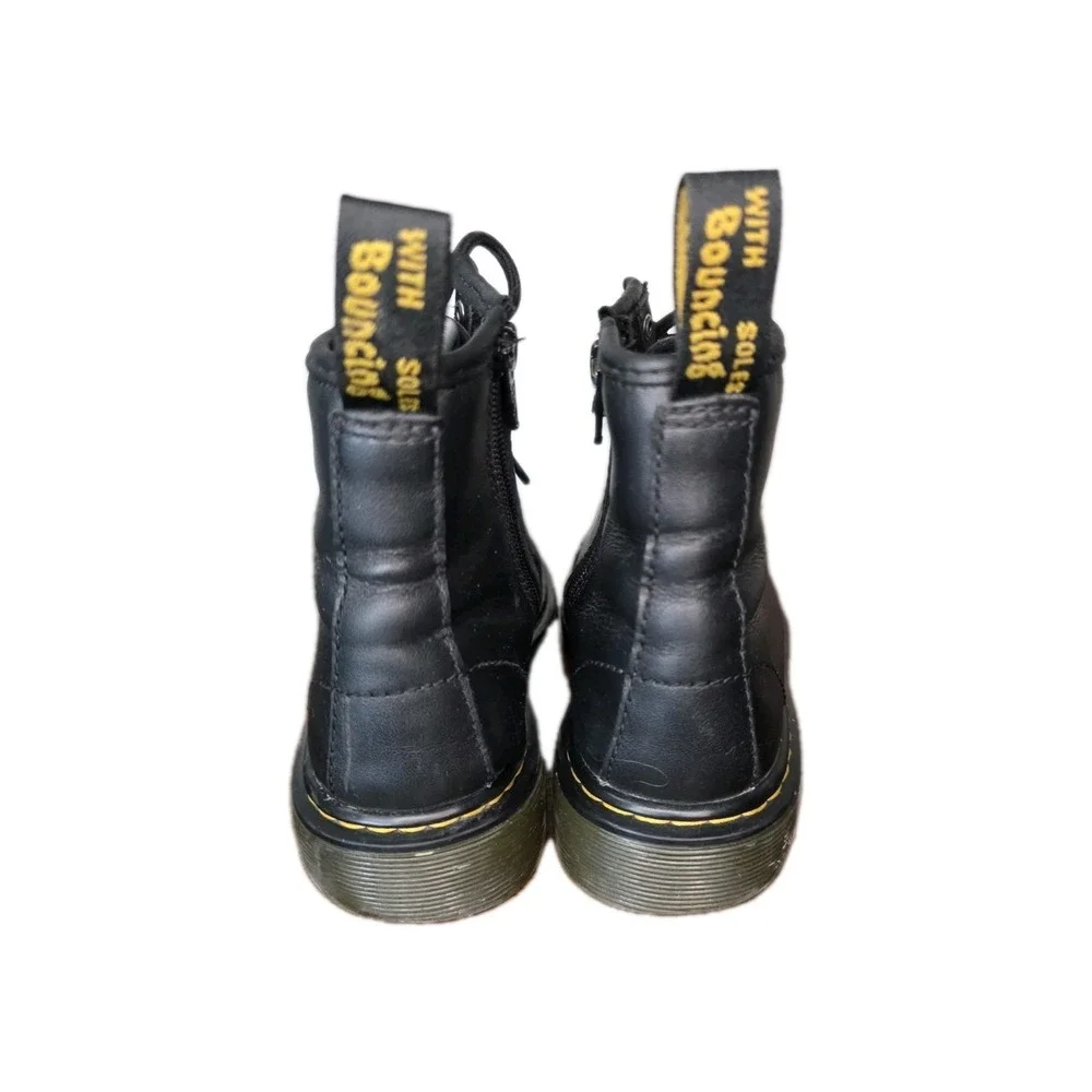 Dr. Martens 1460 J Kids Youth Black Leather Lace Up Boots Side Zip US 2 EU 33
